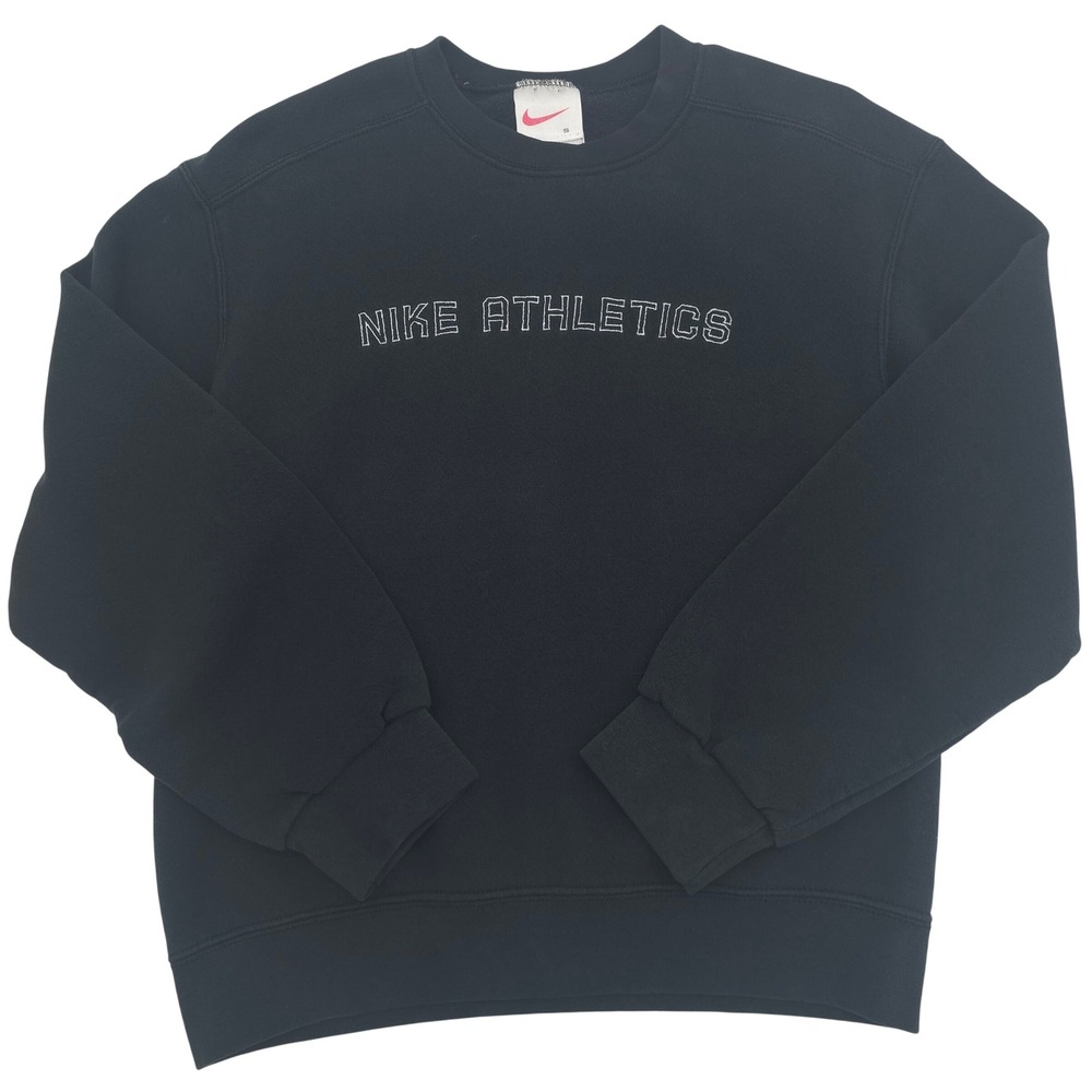 Vintage 90's Men's Black Crewneck Sweater Embroidered Logo Spellout Logo Small‎